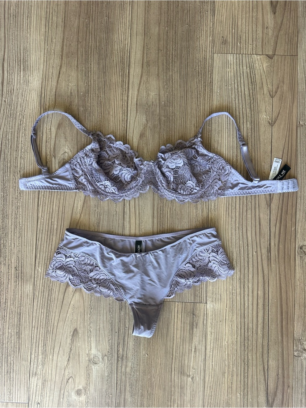 Adore Me Purple Lace Trim Underwire Bra Lingerie Set